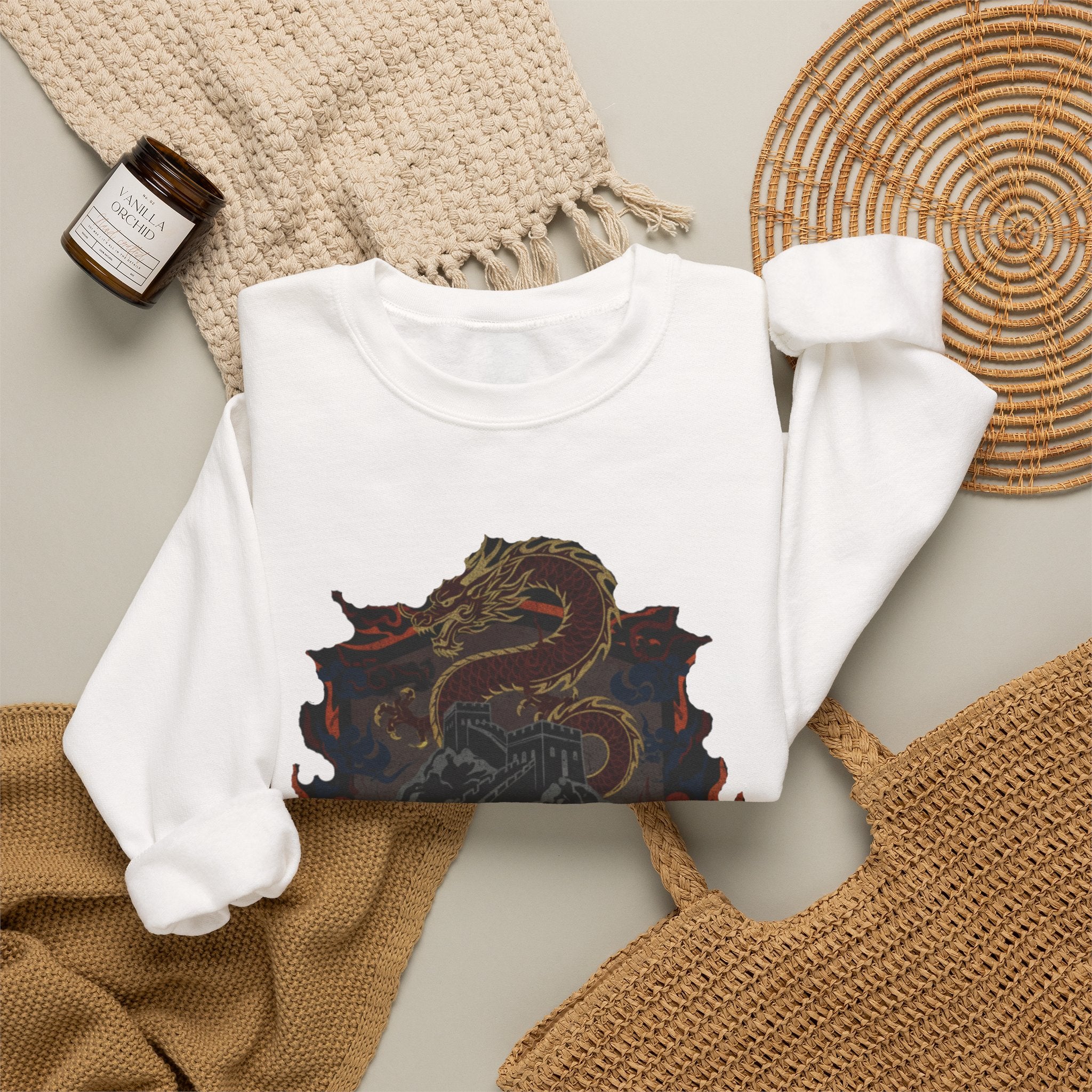 Dragon Crest Crewneck Sweatshirt — Asian Calligraphy Emblem