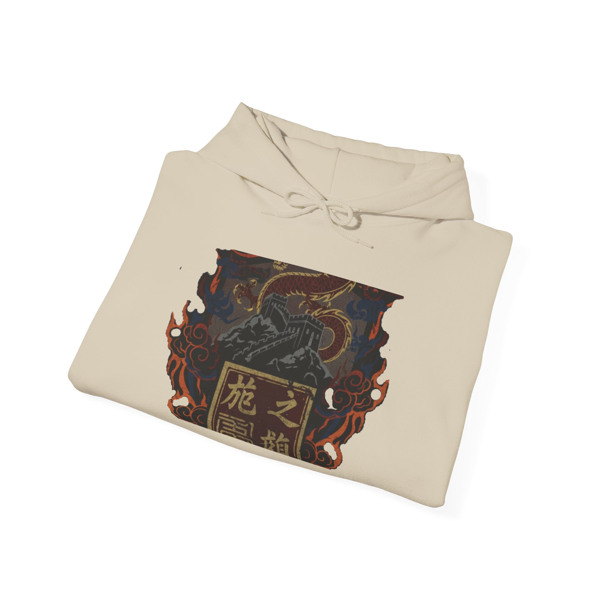 Dragon Crest Hoodie — Vintage Asian-Inspired Kanji Design