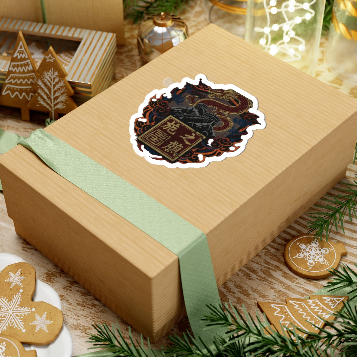 Chinese Dragon Crest Kiss-Cut Sticker — Great Wall & Seal Design