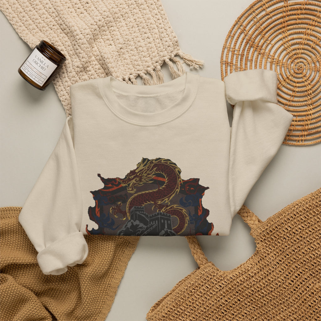 Dragon Crest Crewneck Sweatshirt — Asian Calligraphy Emblem