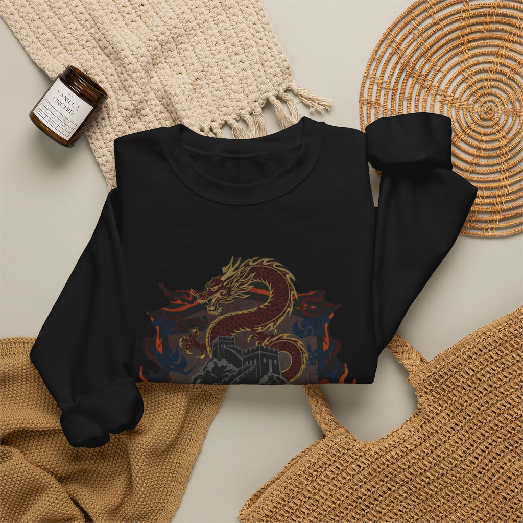 Dragon Crest Crewneck Sweatshirt — Asian Calligraphy Emblem