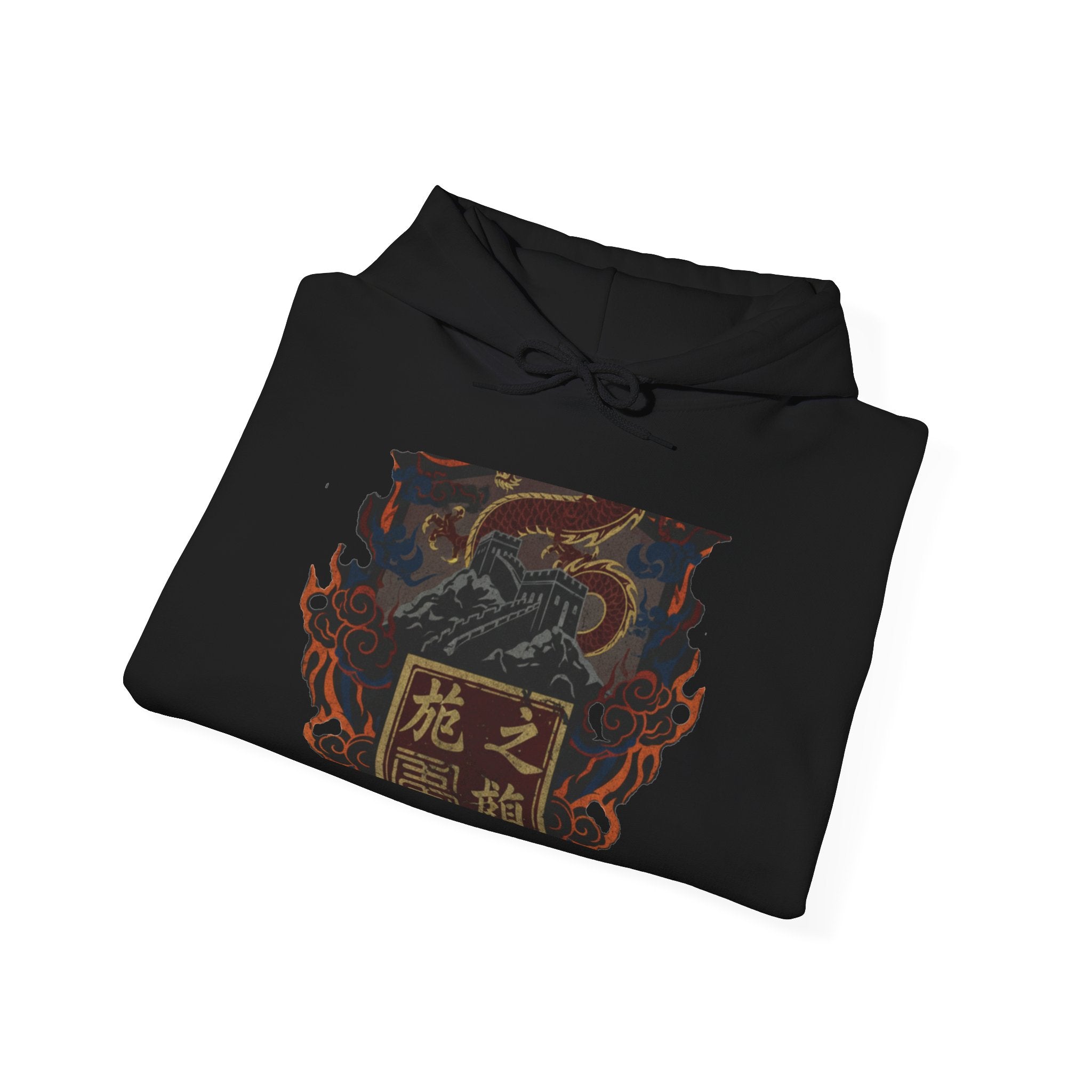 Dragon Crest Hoodie — Vintage Asian-Inspired Kanji Design
