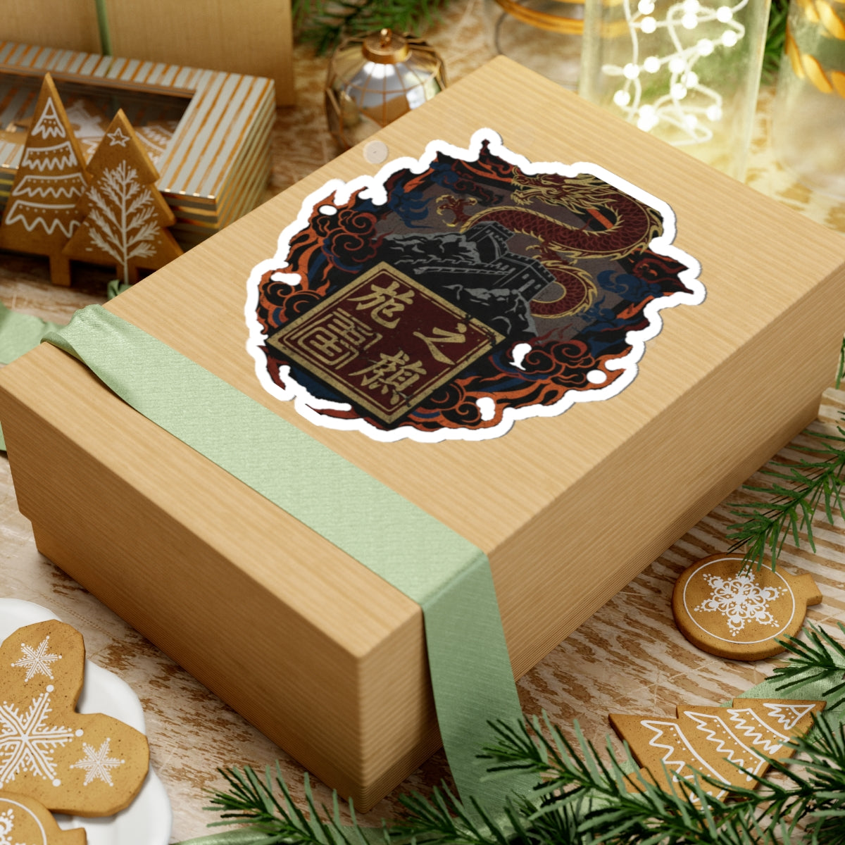 Chinese Dragon Crest Kiss-Cut Sticker — Great Wall & Seal Design