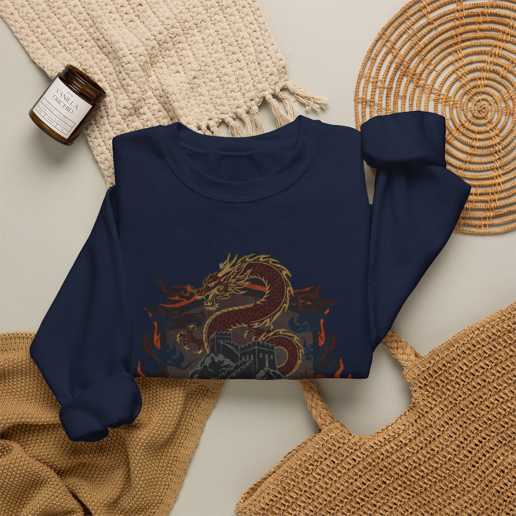 Dragon Crest Crewneck Sweatshirt — Asian Calligraphy Emblem